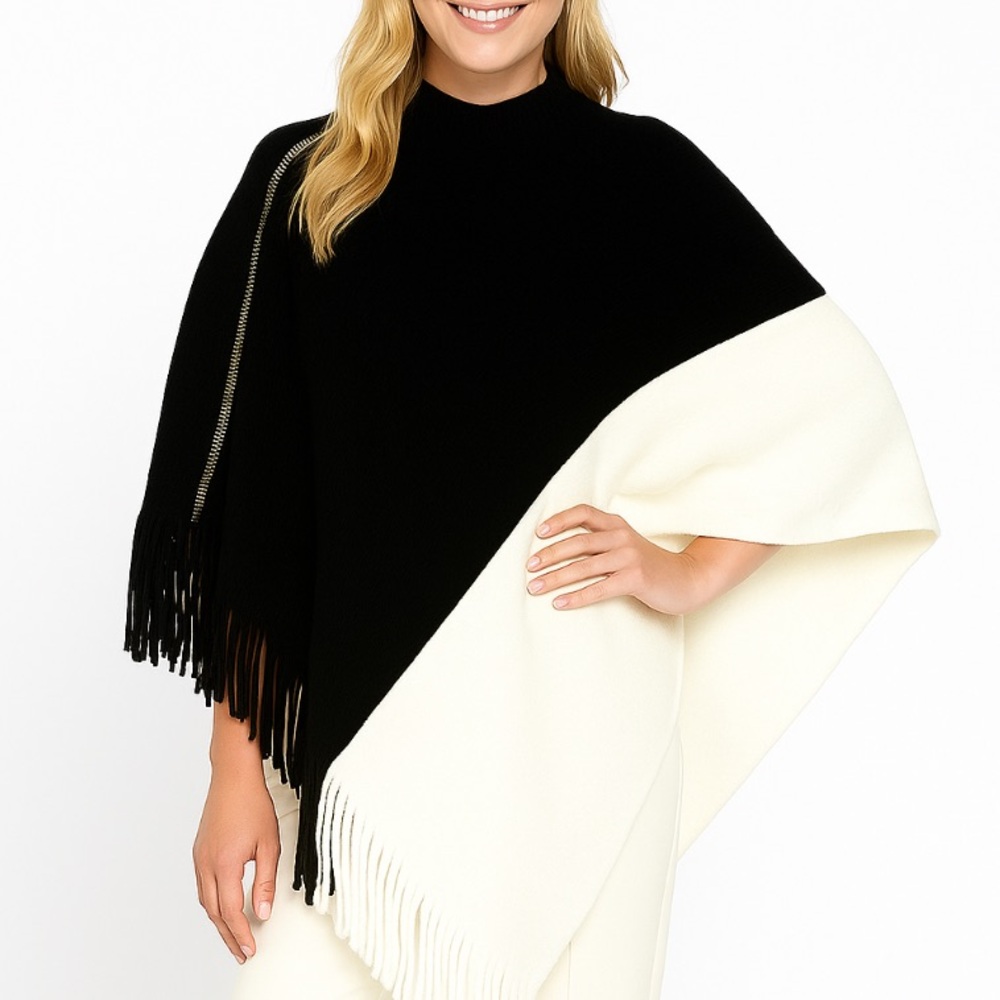 Steve Madden Cream and Black Fringe cape / poncho